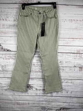 DG2 Diane Gilman Jeans Womens 10P Green White Striped Straight Crop Pants Casual